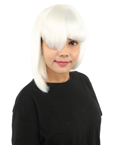 HPO Adult Women's Asymmetrical Bangs Bob Wig | Multiple Color Options | Create of synthetic fiber, sleek straight volume, breathable capless base | Party, Halloween, theater, drag, performance, costume events