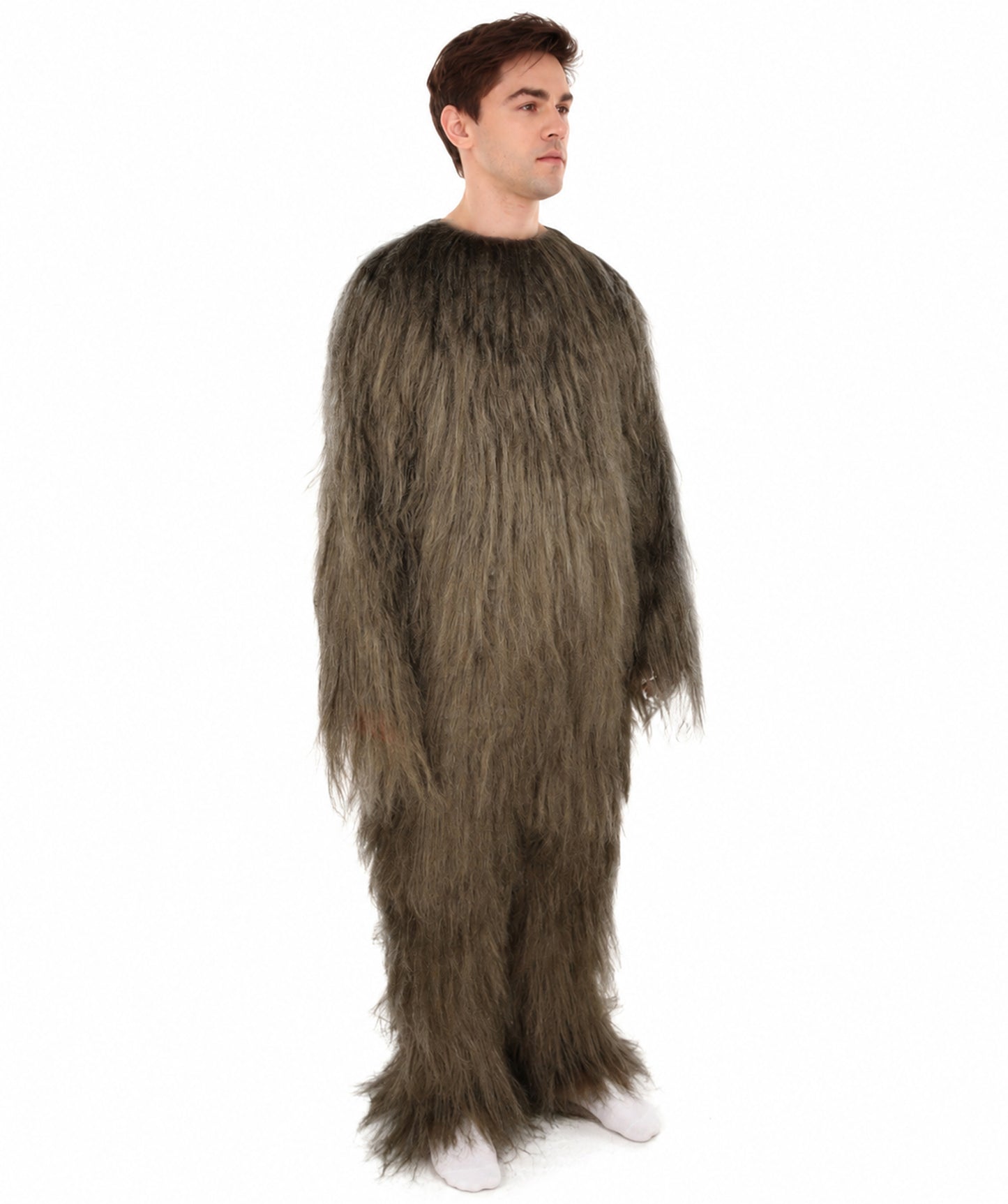 HPO Unisex Extreme Hairy Person Costume, Mask and Bundle - Full-Body Hair Suit Extra-Long Ash Brown Costume Wig for Halloween, Cosplay & Parties