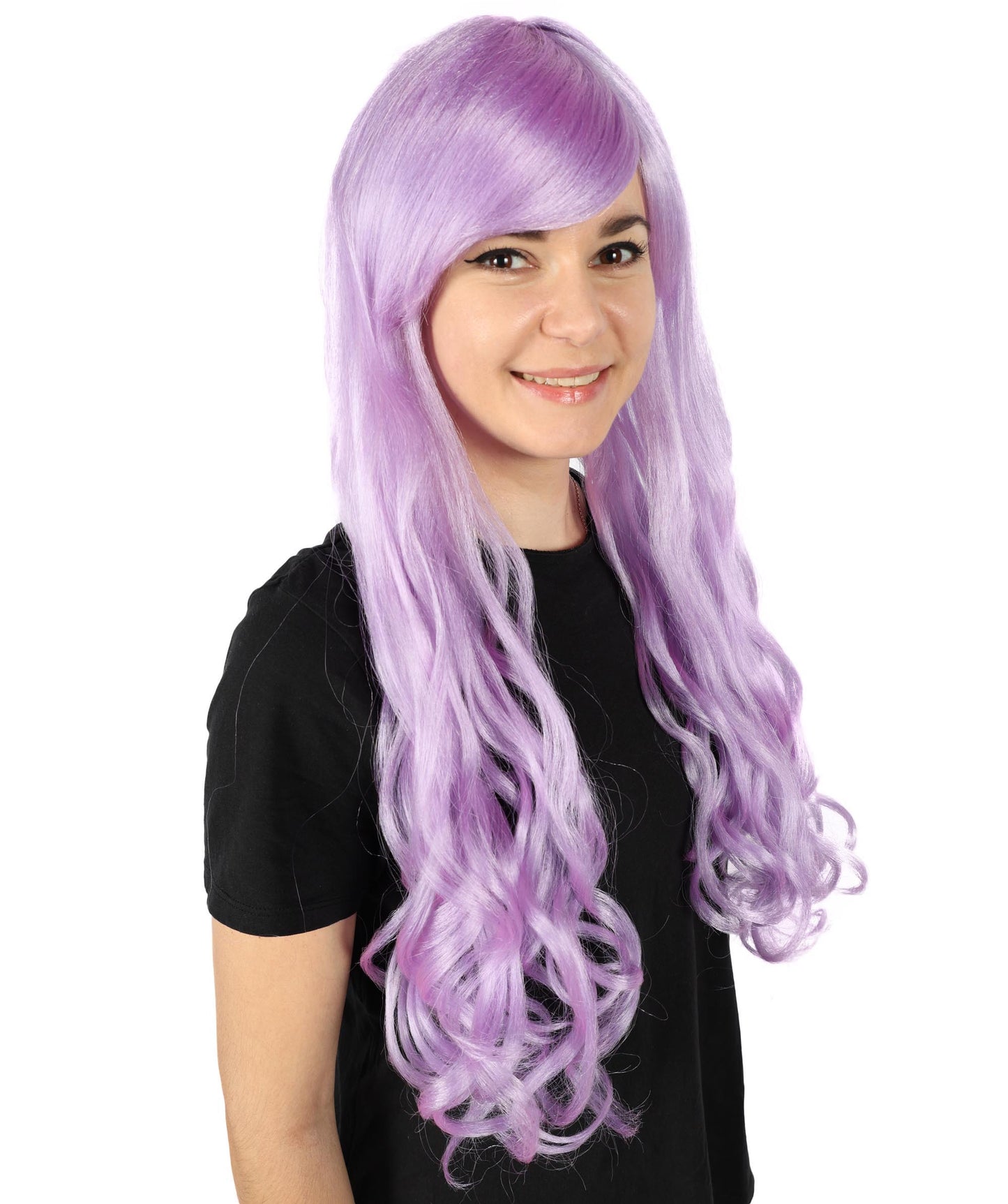 HPO Women's Multicolor Long Curly Wig with Fringe, Flame-retardant Synthetic Fiber