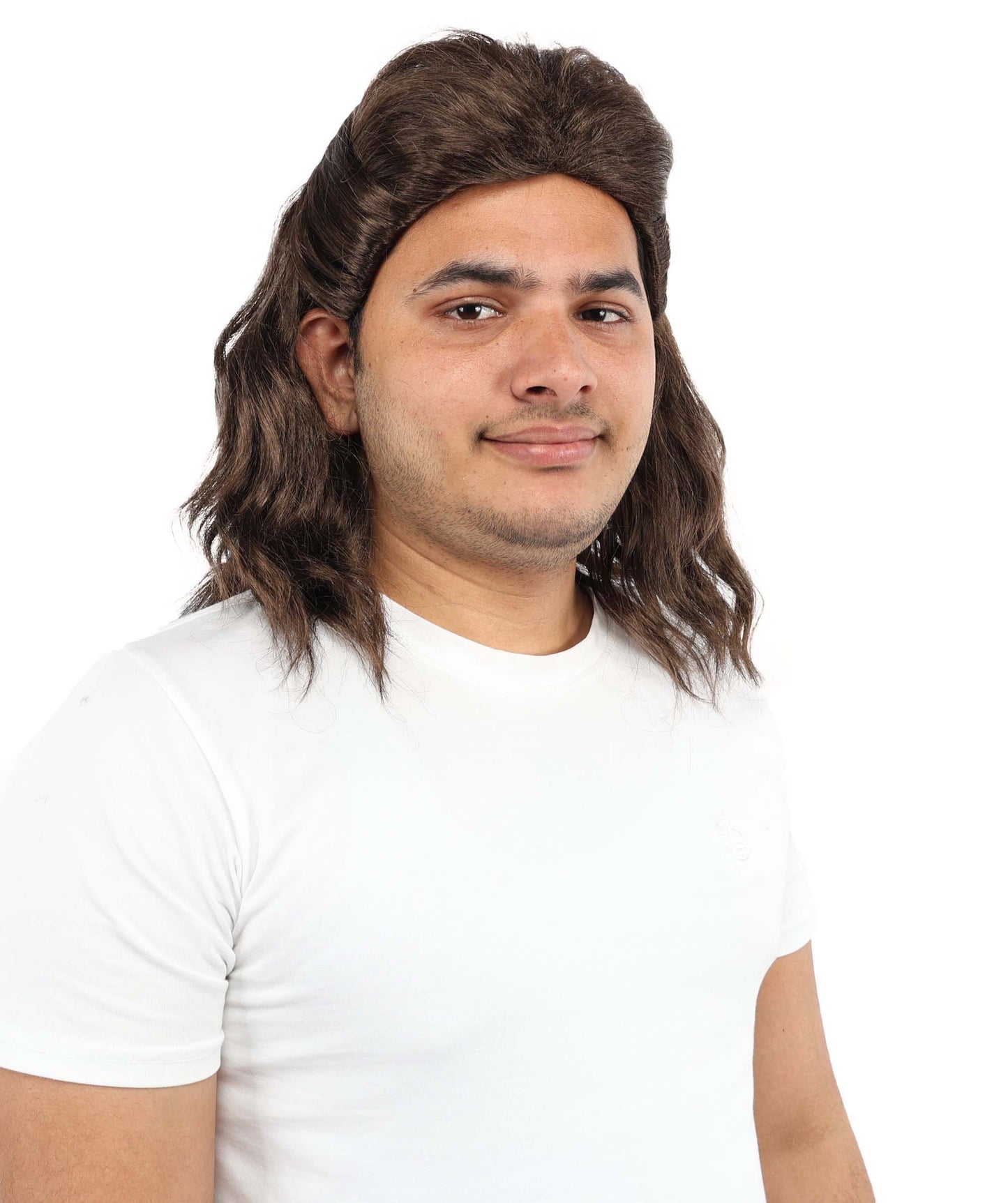 HPO Men's Wavy Synthetic Brown Wig | Layered Natural Hairpiece with Breathable Cap | Heat-Resistant Fiber for Cosplay & Halloween