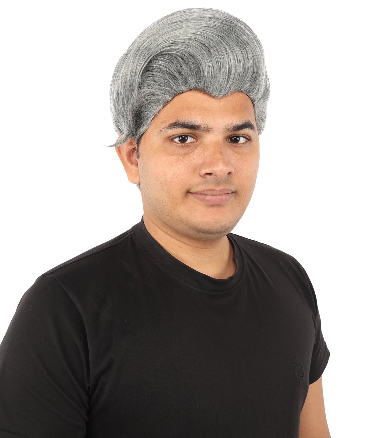 HPO Adult & Teen Men's Sleek Updo Theatrical Wig | Icy silver tone, create of synthetic fiber, striking swept front volume, breathable base | Party, Halloween, theater, drag, performance, costume events
