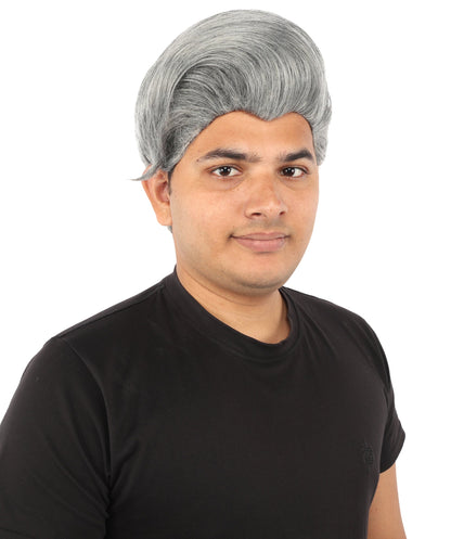 HPO Adult & Teen Men's Sleek Updo Theatrical Wig | Icy silver tone, create of synthetic fiber, striking swept front volume, breathable base | Party, Halloween, theater, drag, performance, costume events