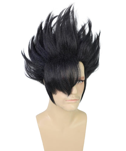 HPO Men’s Black Spiky Short Anime Wig | Synthetic Fiber Hairpiece with Breathable Capless Cap | Ideal for Halloween, Comic Cons & Cosplay Party Costumes