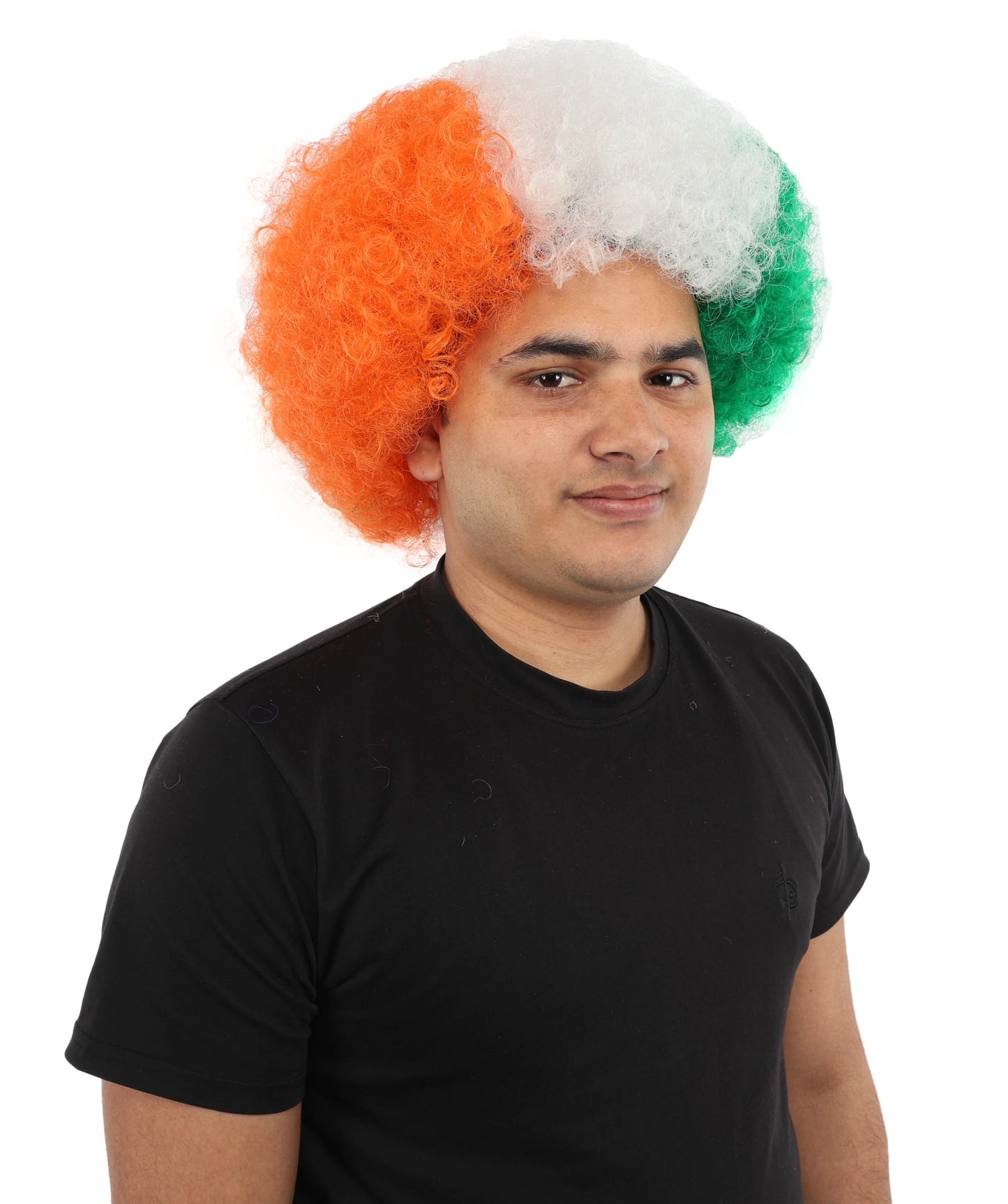 HPO Unisex Cote d'Ivoire Afro Wig | 12 Inch Orange White Green Tricolor Synthetic Curls | Sports Event National Holiday Parade Soccer Match Fan Gear