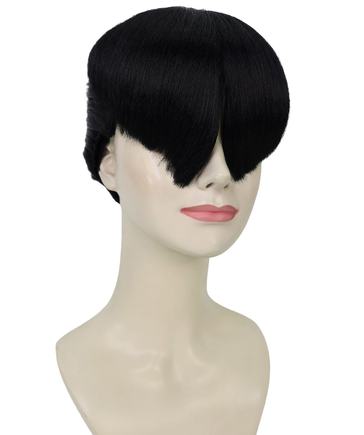 HPO Adult Women’s Sculpted Visor Bangs Wig with Sleek High Bun | Halloween Wig | Flame-Retardant Synthetic Fiber | Breathable Capless Cap Design