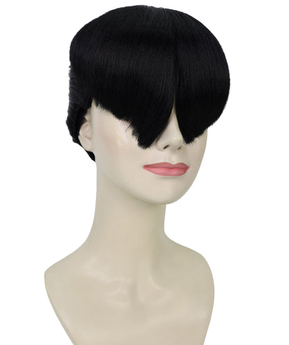 HPO Adult Women’s Sculpted Visor Bangs Wig with Sleek High Bun | Halloween Wig | Flame-Retardant Synthetic Fiber | Breathable Capless Cap Design