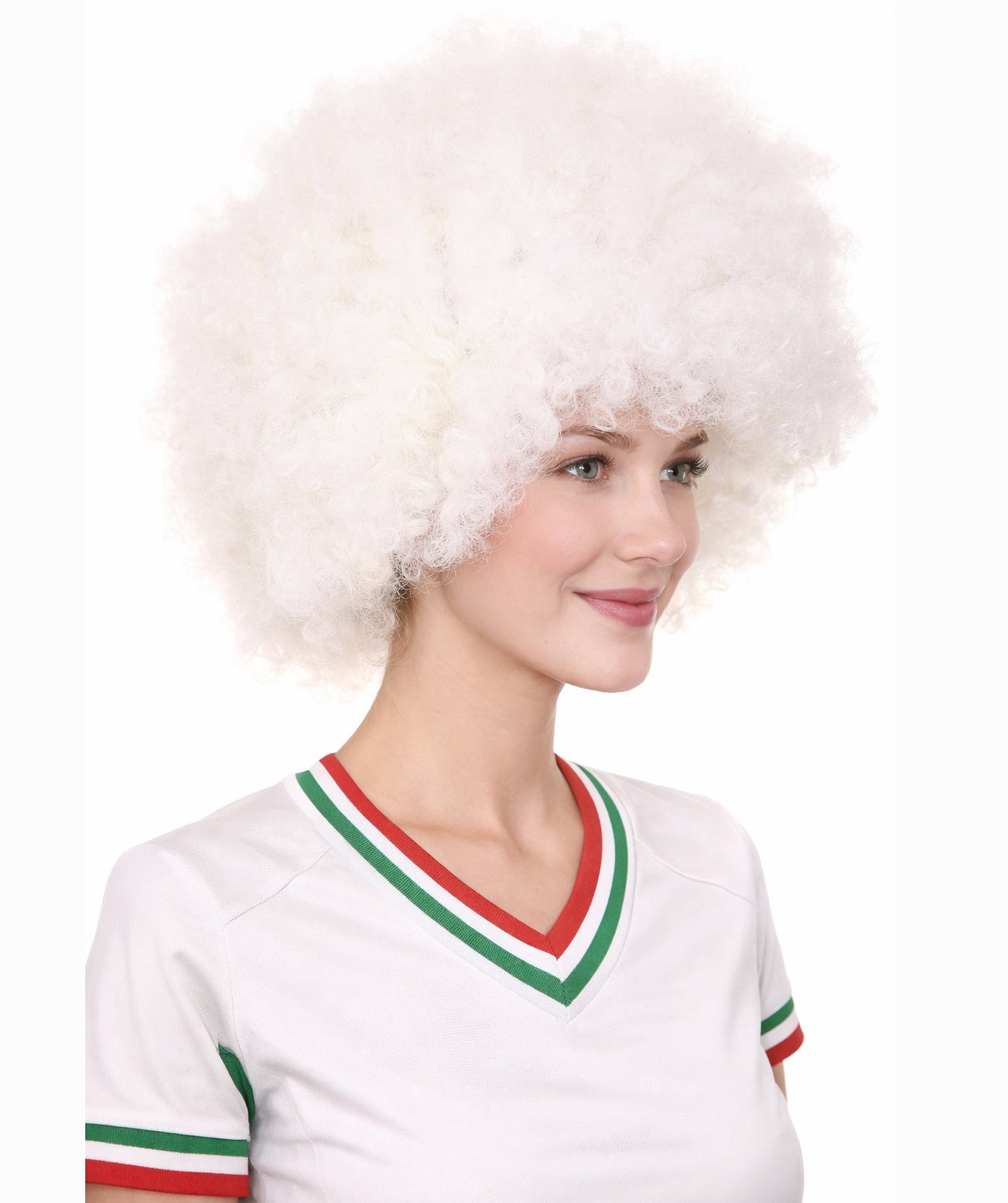 Glow-In-The-Dark Unisex Afro Wig | White Jumbo Super Size Stage/Event Fancy Halloween Wig | Premium Breathable Capless Cap