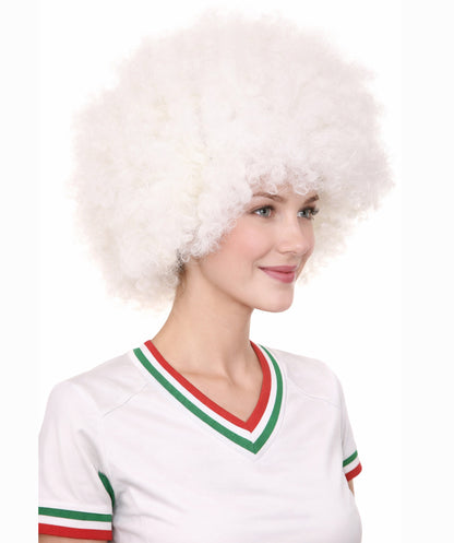 Glow-In-The-Dark Unisex Afro Wig | White Jumbo Super Size Stage/Event Fancy Halloween Wig | Premium Breathable Capless Cap