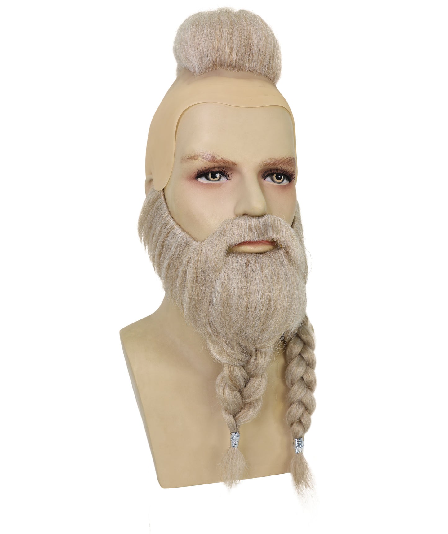 HPO Men's Viking Warrior Wig Mustache & Beard Set | Long Blonde Braided Hair with Mohawk and Tied Beard | Accessories for Halloween Cosplay & Festivals