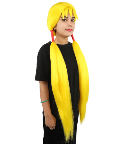 HPO Women's Extra Long Pigtail Wig | Multicolor Options | Floor Length Straight Twin Tails with Bangs, Heat Friendly Synthetic Fiber & Adjustable Cap | Halloween, Fairy Roleplay, Magical Girl Theme, Theater & Carnival