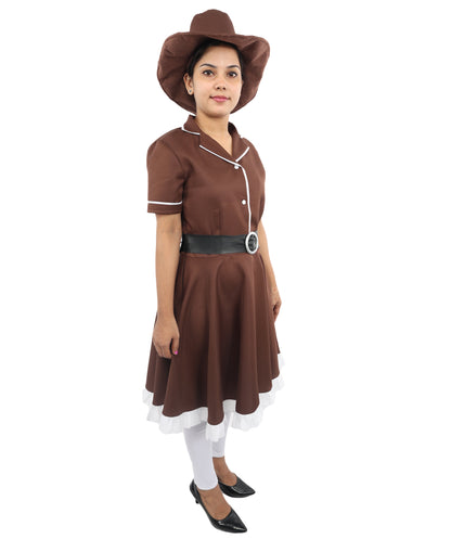 HPO Women’s Cowgirl Western Movie Fancy Dress Brown & White Costume – Wild West Party Outfit