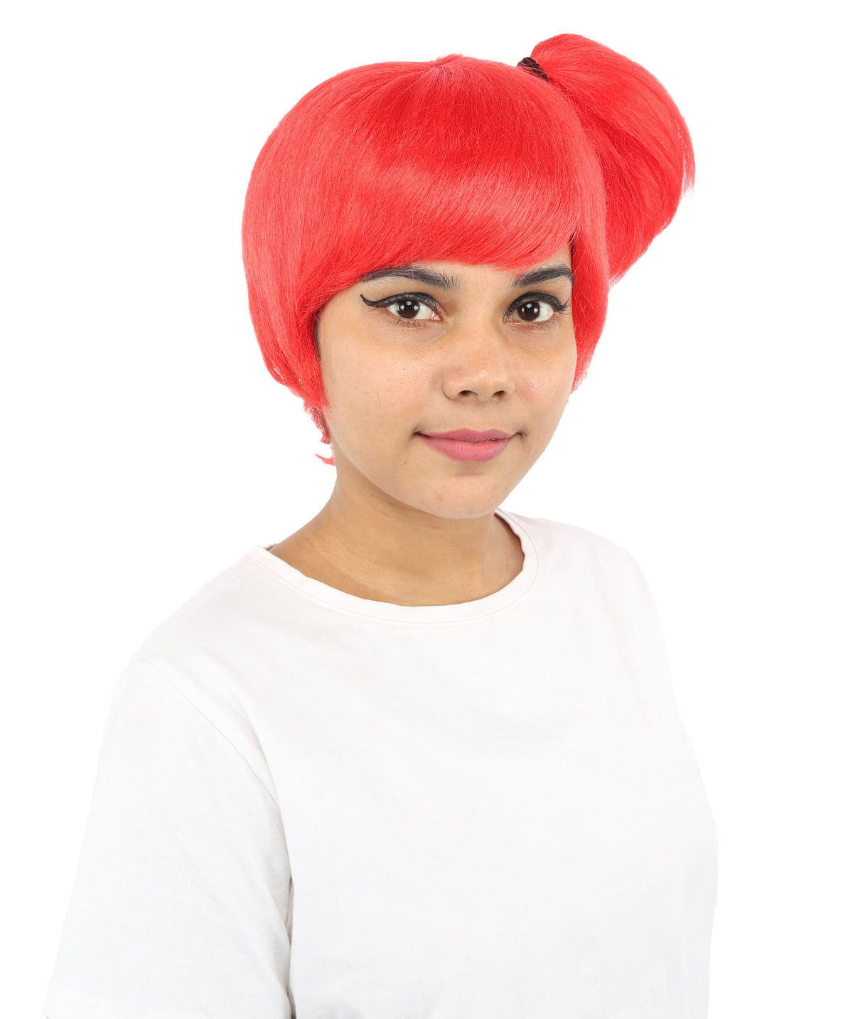HPO Adult Women's Anime Trainer Character Wig | Vibrant hue multicolor options, create of synthetic fiber, short choppy bob with high side ponytail, breathable base | Cosplay, Halloween, theater, party, performance, costume events
