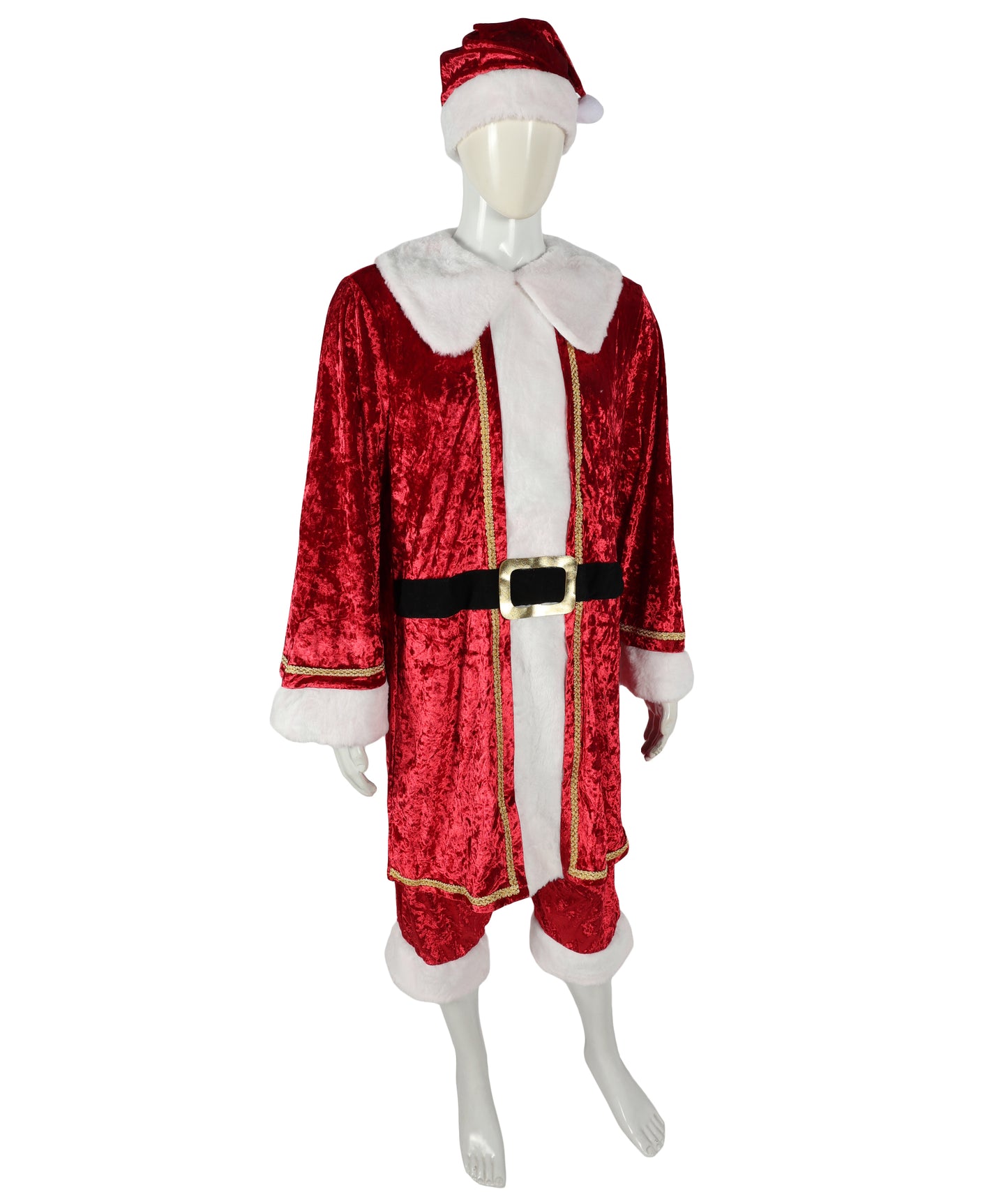 HPO Adult Men’s Classic Santa Claus Costume | Red Velvet Suit with White Fur Dress | For Christmas Parties, Parades & Holiday Events