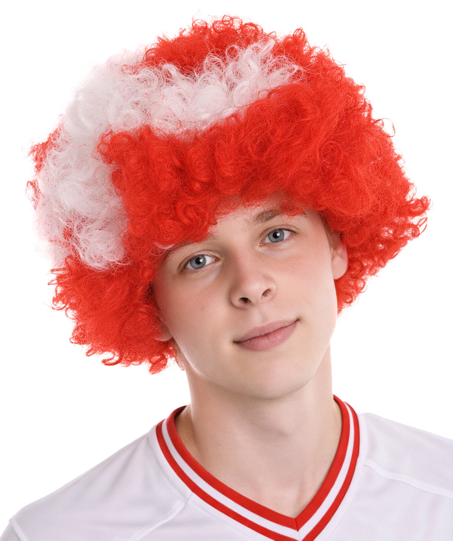 Denmark Flag Sport Afro Wig | Red White Jumbo Wig