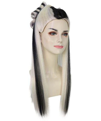 HPO Women’s Long Platinum High Ponytail Black & Blonde Wig | Celebrity Fantasy Style | Ideal for Halloween & Costume Parties