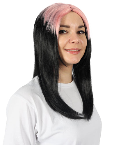Billie Pop 80's Mullet | Black Wig with Neon Green Roots and Choppy Bangs | Premium Halloween Wig