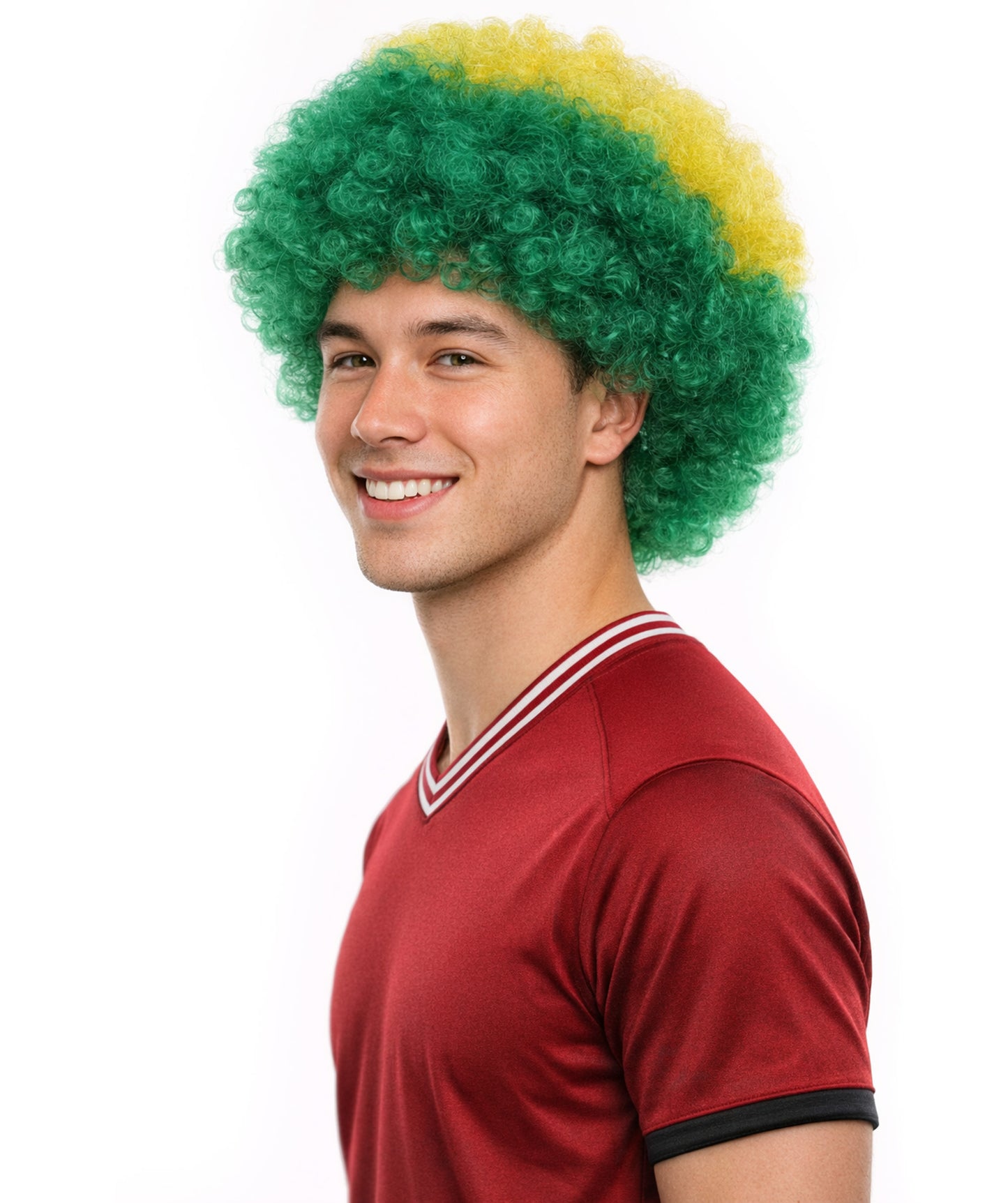 Brazil Flag Sport Afro Fun Wig | Jumbo Super Size Green Yellow Blue Wigs