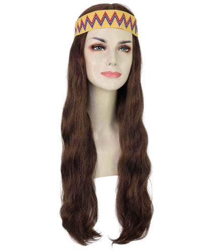 HPO Adult Female WIG Hippie Long with Headband – Boho Multiple Wigs Premium Breathable Capless Cap with Flame Retardant Synthetic Fiber Hair