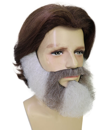 HPO Men's Wild Mountain Wig, Mustache & Beard Set – Rugged Synthetic Hairpiece for Costume Parties, and Festivals