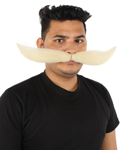 HPO Adult Men's Giant Mustache | Multiple Color Options | Self-Adhesive Fake Mustache | Realistic Costume Facial Hair Accessory for Halloween, Parties & Roleplay