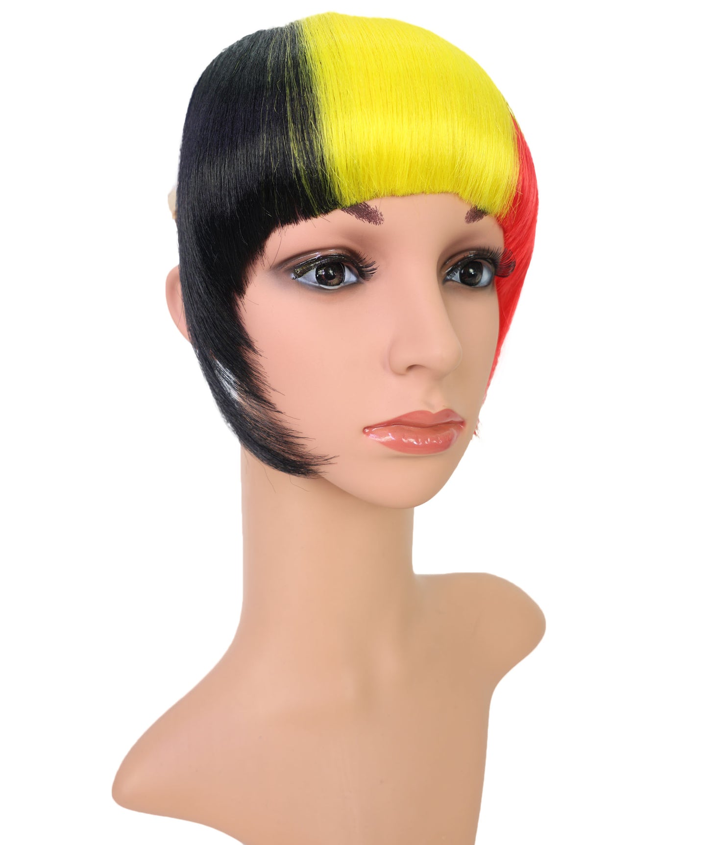 HPO Women's Short Straight Belgium Flag Wig – Tricolor Fringe Style | Ideal for Sports Fans & National Celebrations