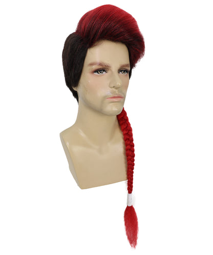 HPO  Men American Comic and Mutant Superhero Braid Red and Black Maroon Long Pigtails Wig  | Halloween and Party Wig | Flame-retardant Synthetic Fiber