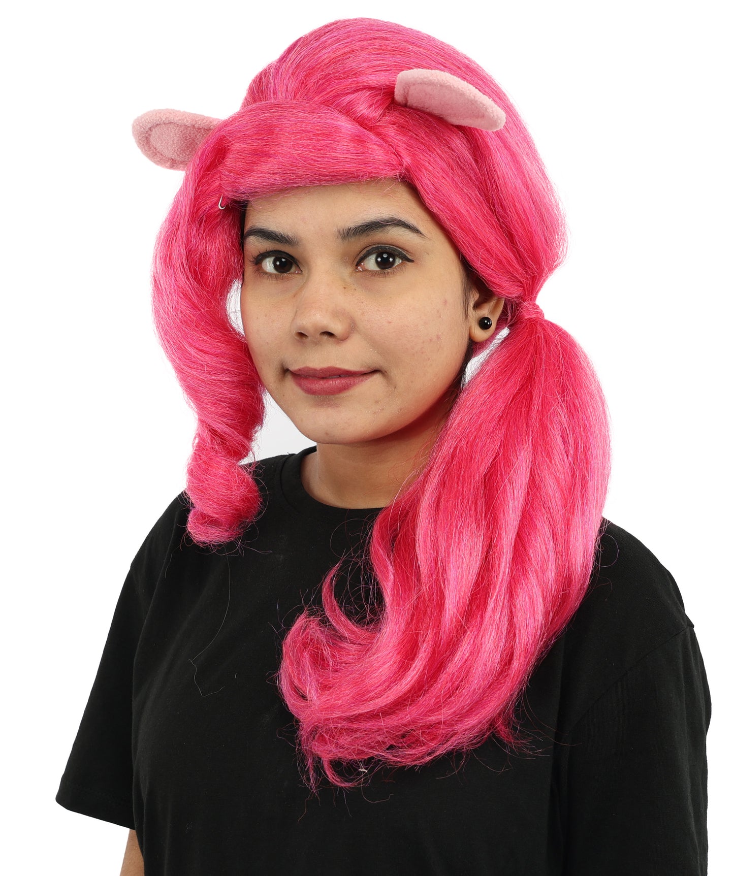 HPO Women’s 20” Pink Ponytail Wig with Cute Accessory | Fun Hairpiece for Halloween, Cosplay Parties & Roleplay | Capless Cap Design