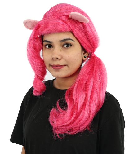 HPO Women’s 20” Pink Ponytail Wig with Cute Accessory | Fun Hairpiece for Halloween, Cosplay Parties & Roleplay | Capless Cap Design
