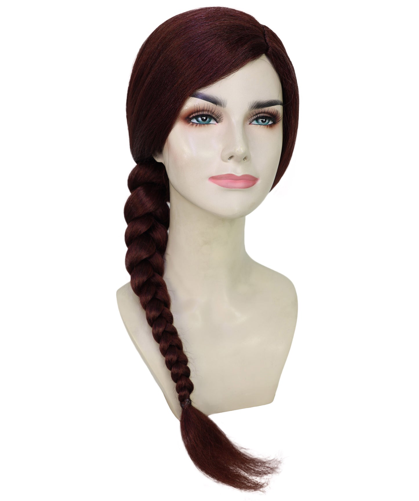 Women's Medium Brown Witch-Inspired Long Side Braid Wig | Side-Parted Micro Braid Cosplay Hair for Halloween & Theater Looks