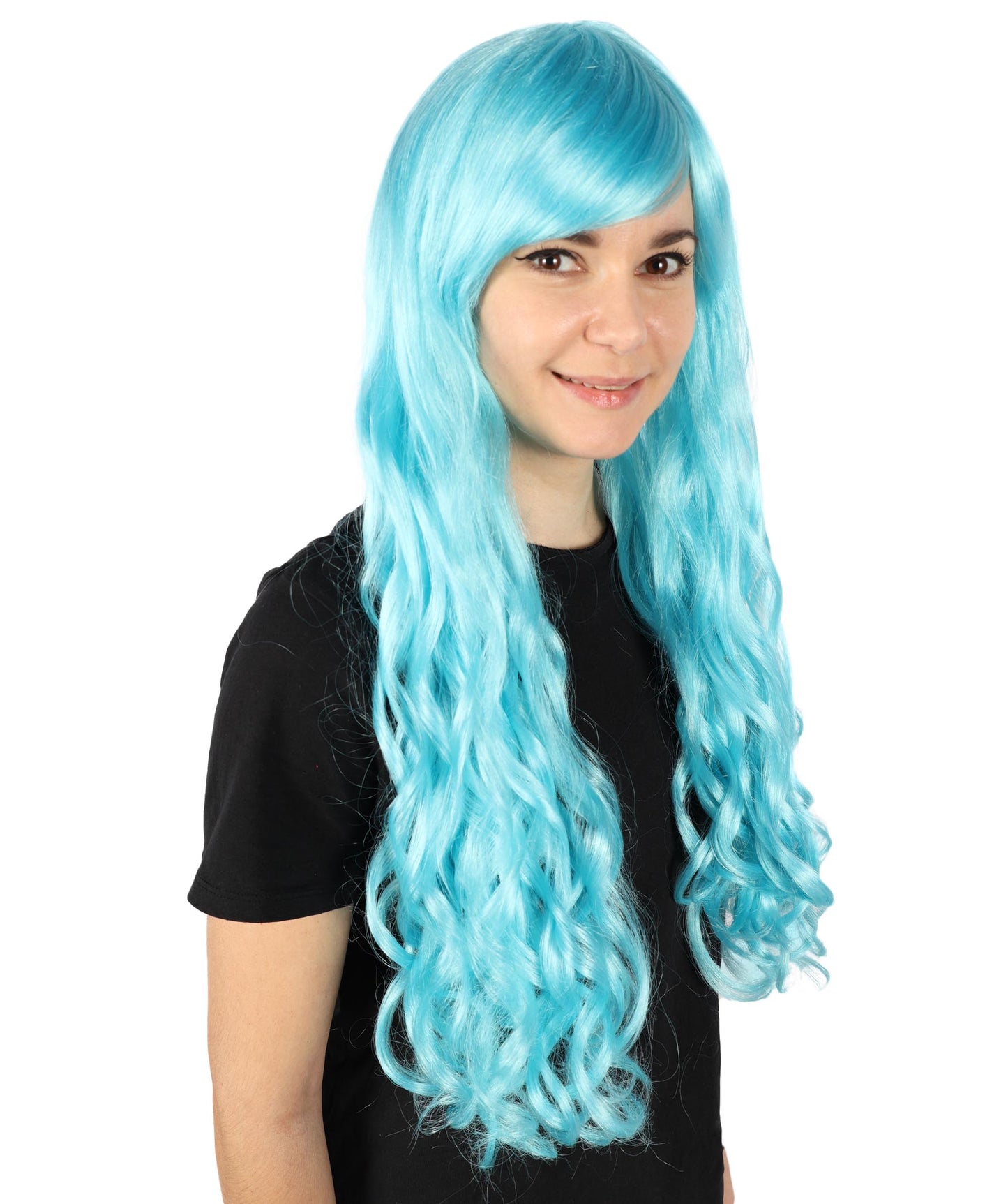 HPO Women's Multicolor Long Curly Wig with Fringe, Flame-retardant Synthetic Fiber