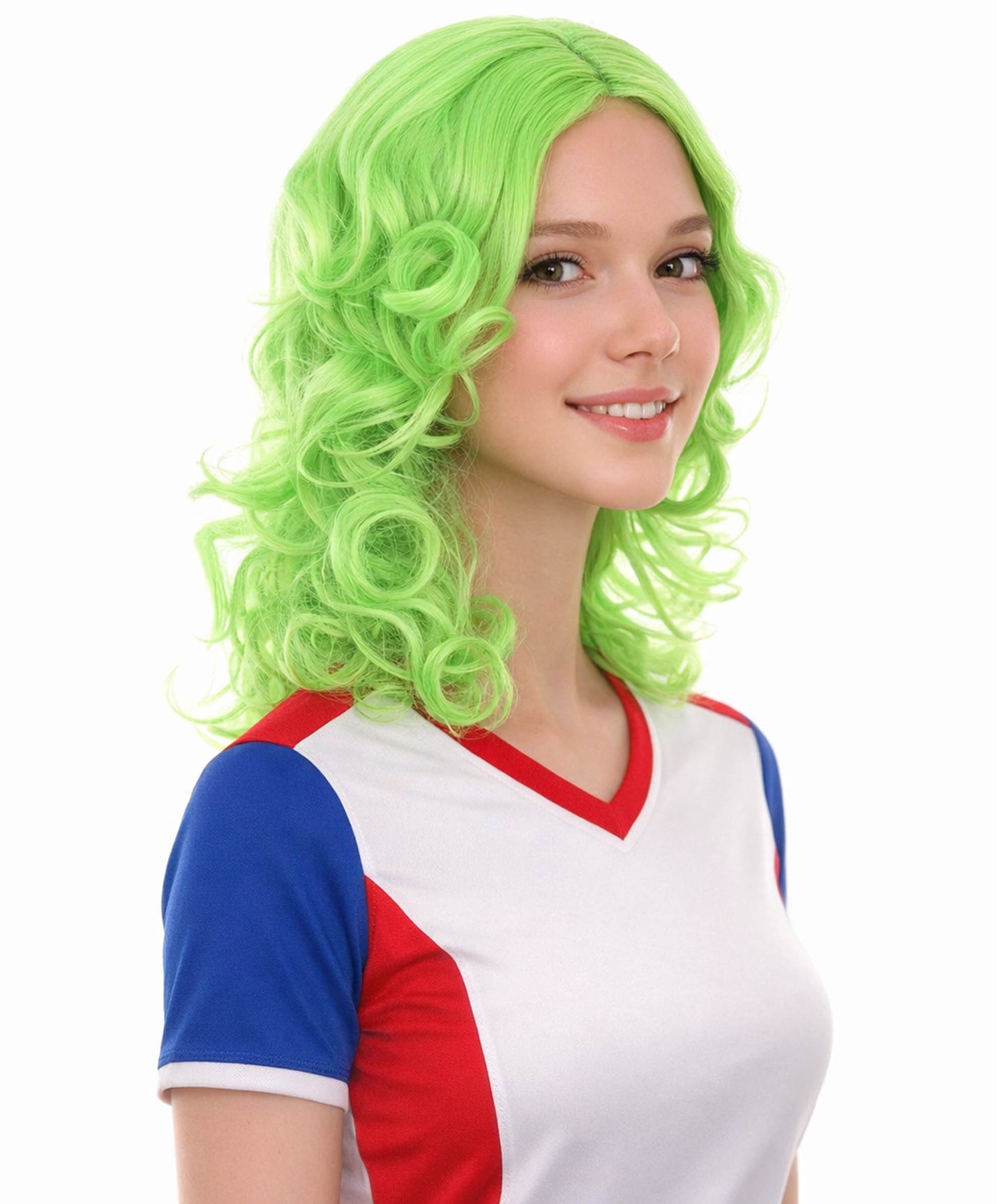Womens Neon Green Curly Wave Wigs | Premium Breathable Capless Cap