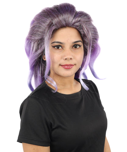 HPO Women's Long Wavy Fantasy Purple wig | Dark roots transitioning to luminescent blue tips, created of flame-retardant synthetic fiber, capless base | Theater stage, costume events, drag