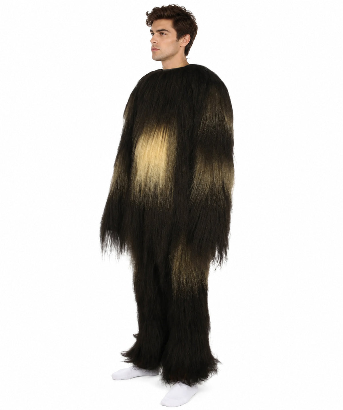 Long Hairy Elder Warrior Ape Military Leader Resistance Fighter Dark Brown Costume