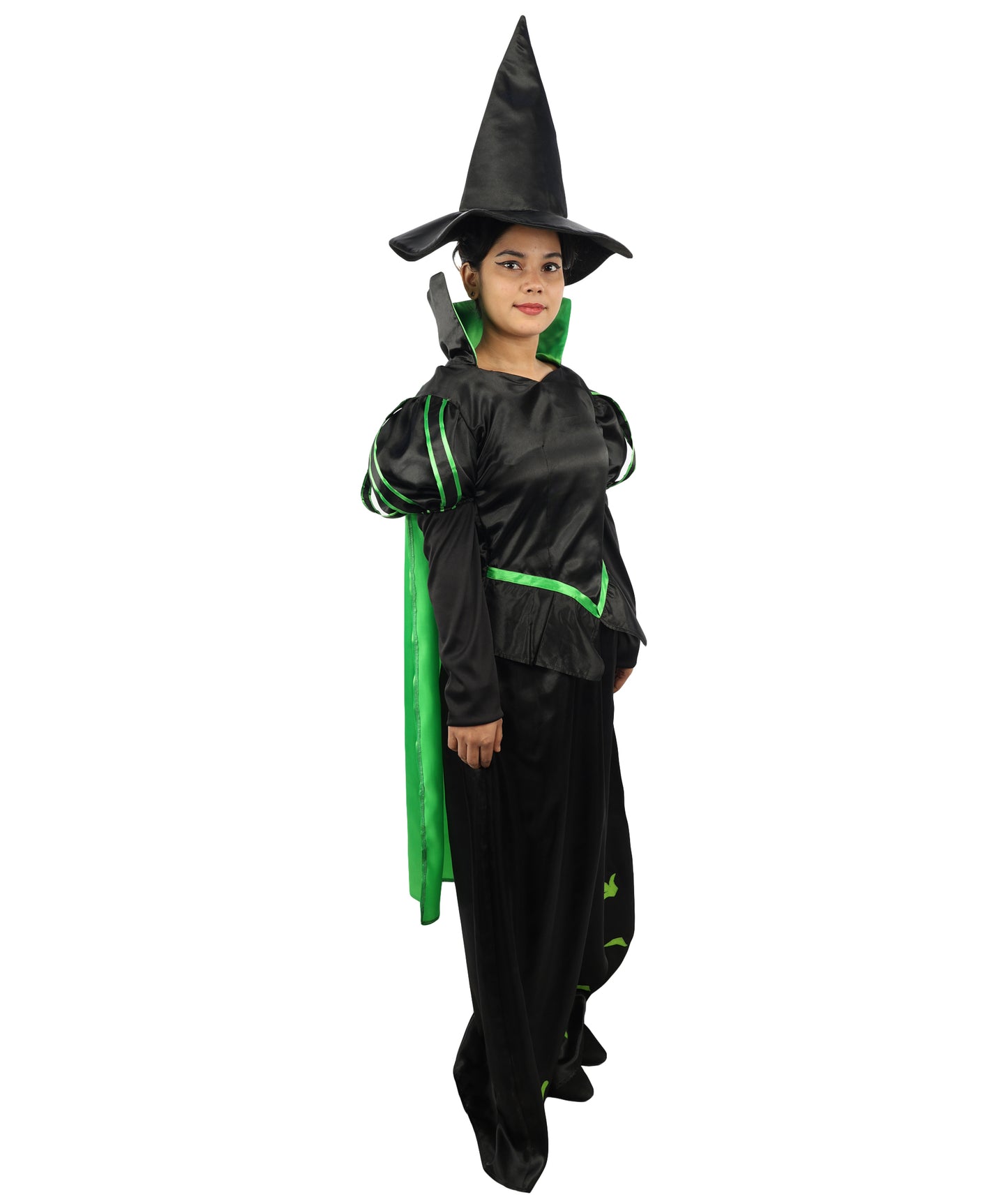 HPO Shadow Valley Witch Costume | Black & Green Long Dress with Pointed Hat | Dark Fantasy Witch Outfit for Halloween, Cosplay & Stage Events