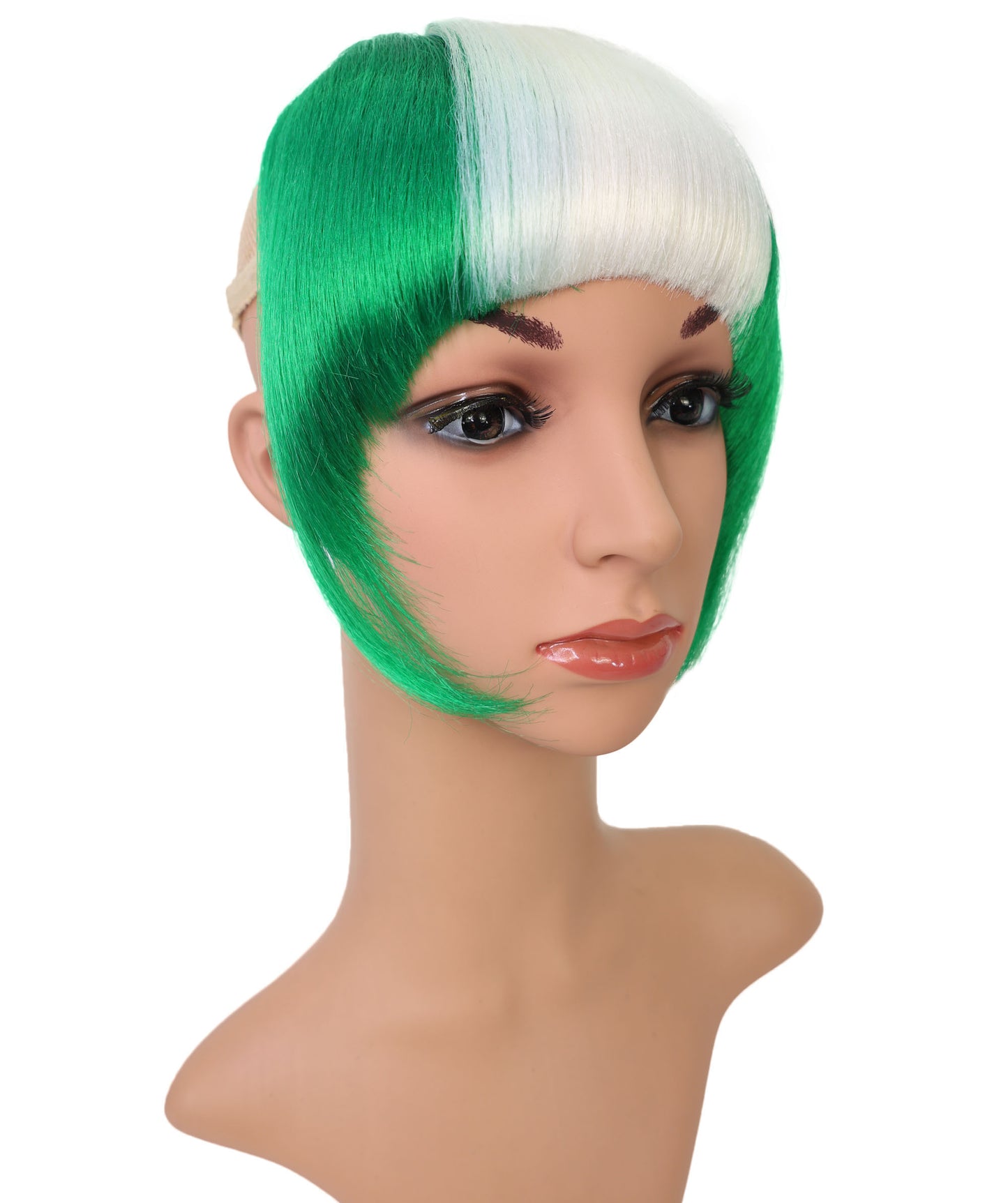 HPO Women's Short Straight Nigeria Flag Wig – Green & White Fringe Style | Ideal for Sports Fans & National Celebrations