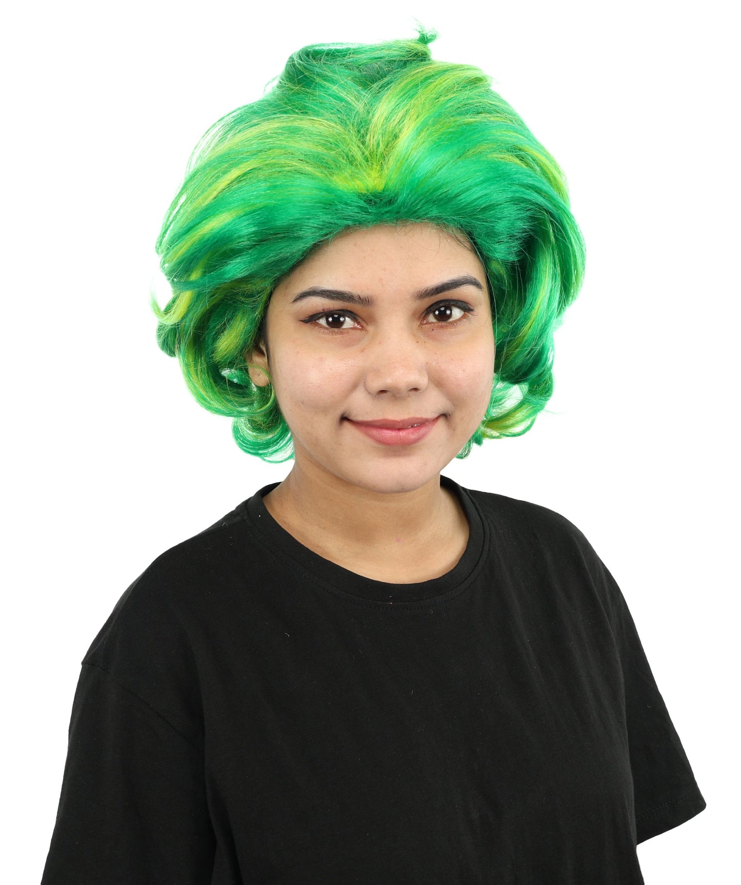 Women’s Pop Diva Inspired Wig | Voluminous Curly Bob in Bold Yellow & Green | Synthetic  Hair for Cosplay, Halloween, Stage & Fashion Events