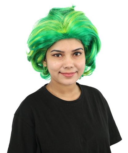 Women’s Pop Diva Inspired Wig | Voluminous Curly Bob in Bold Yellow & Green | Synthetic  Hair for Cosplay, Halloween, Stage & Fashion Events
