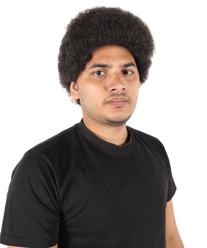 HPO Men's Short Afro-Inspired Dark Brown Curly Wig |  Synthetic Hair with Adjustable Cap for Themed Events, Halloween, Stage & Roleplay