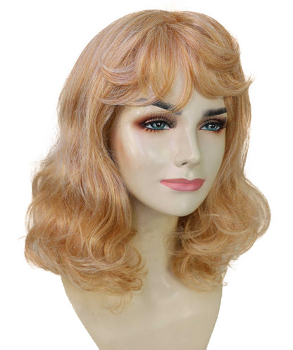 HPO Women’s Kylie Blonde Medium-Length Wavy Wig | Halloween and Cosplay Wig | Flame-retardant Synthetic Fiber