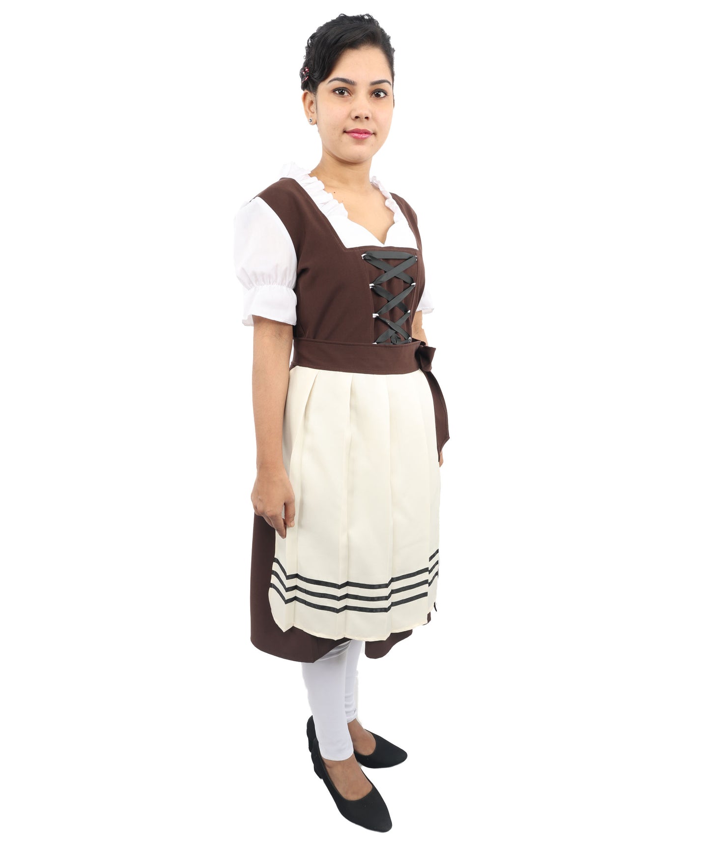 HPO Women’s Brown & White Oktoberfest Costume – Authentic German Bavarian Dirndl Dress