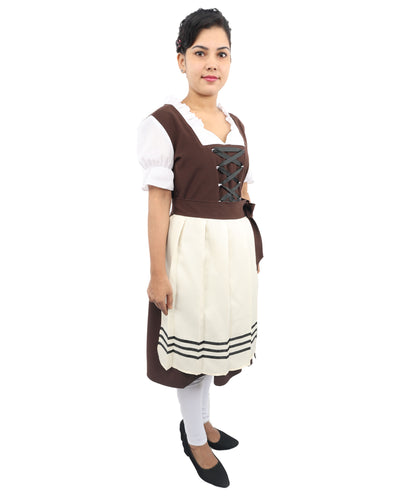 HPO Women’s Brown & White Oktoberfest Costume – Authentic German Bavarian Dirndl Dress