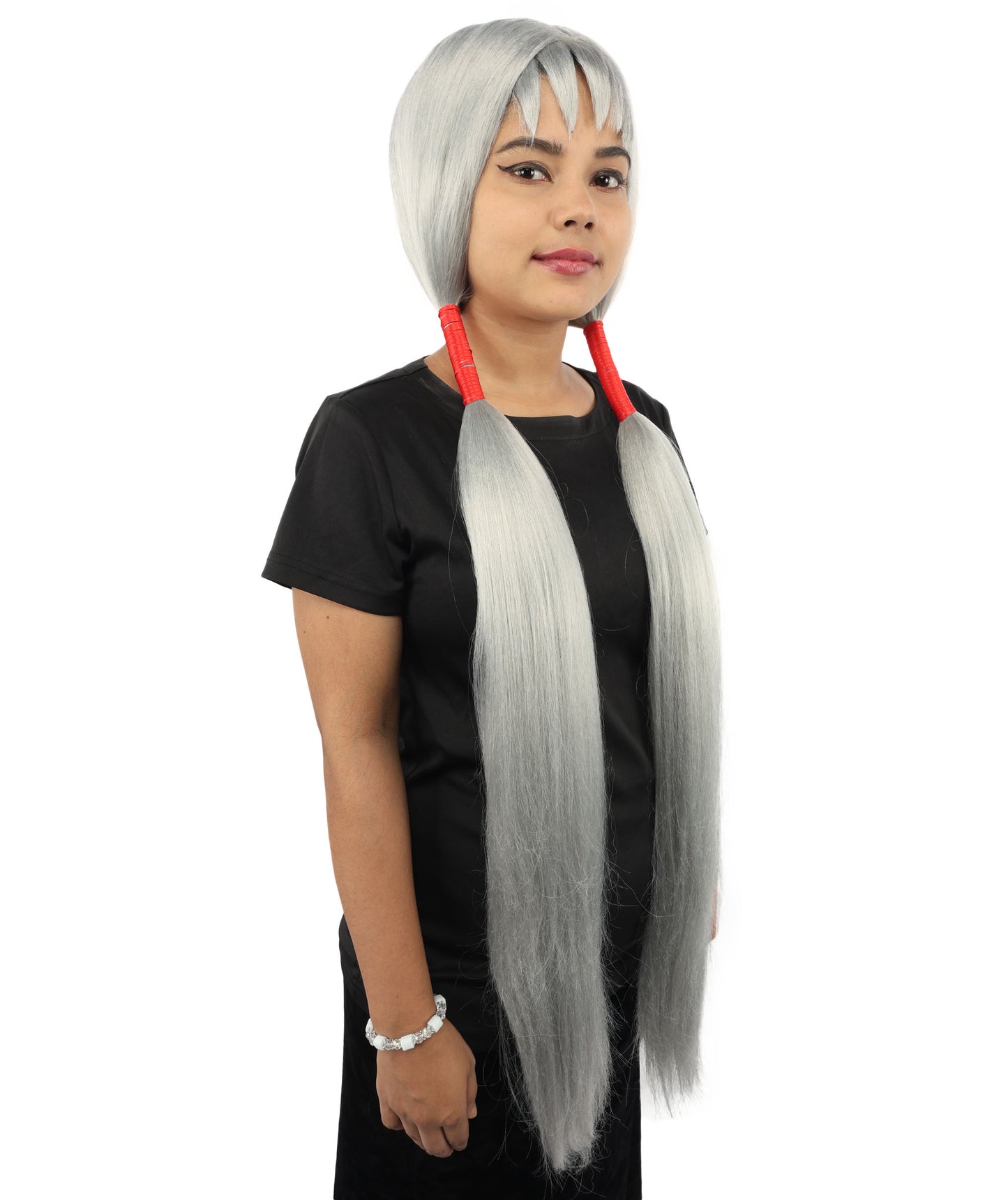 HPO Women's Extra Long Pigtail Wig | Multicolor Options | Floor Length Straight Twin Tails with Bangs, Heat Friendly Synthetic Fiber & Adjustable Cap | Halloween, Fairy Roleplay, Magical Girl Theme, Theater & Carnival
