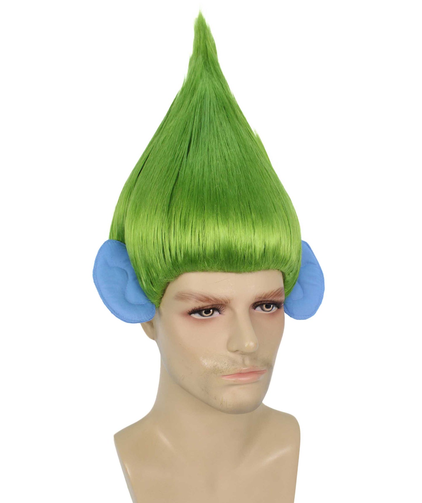 HPO Men's Pointy Diamond Guy Troll Wig with Blue Ears,Multiple Color,Flame-Retardant Synthetic Fiber