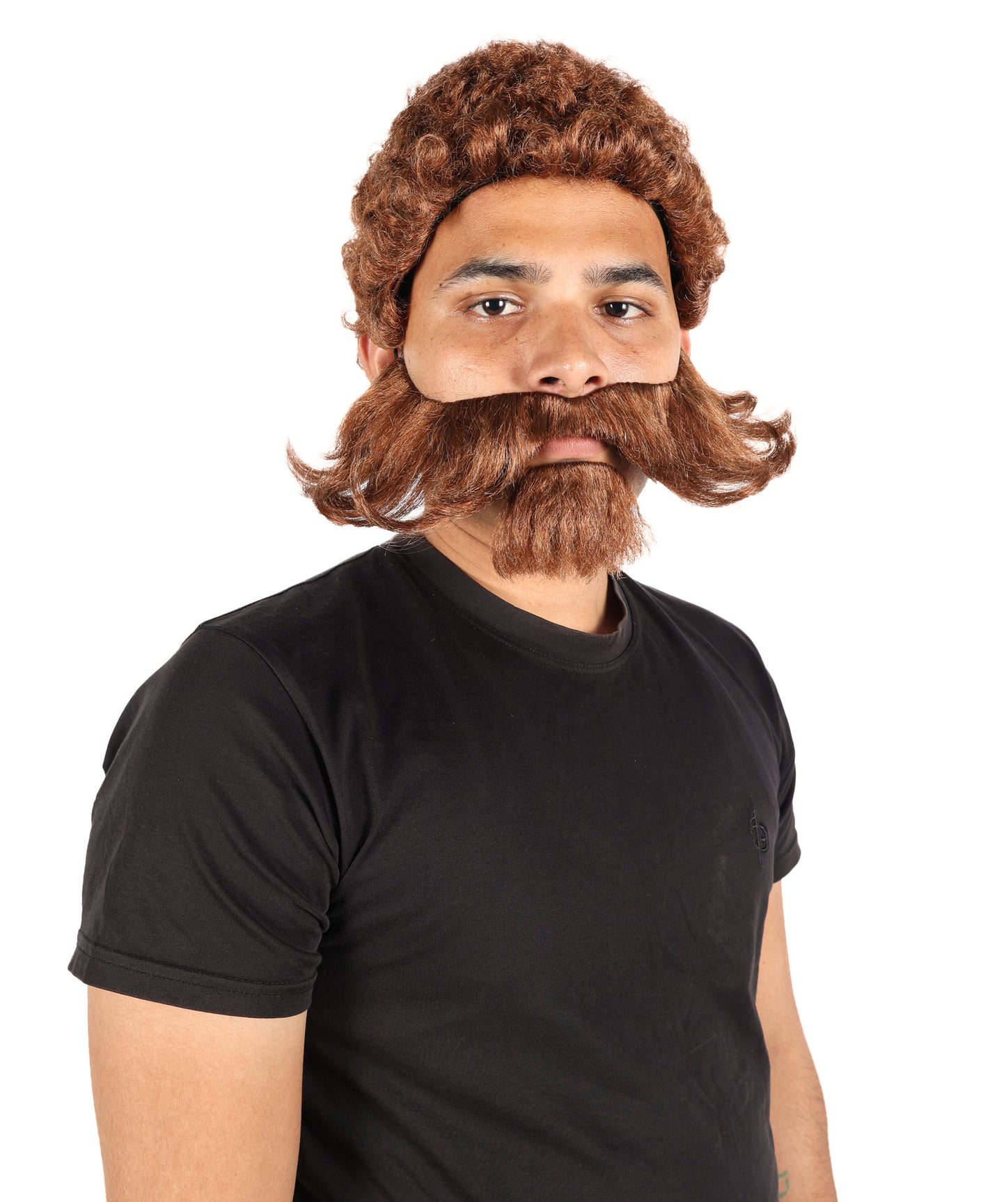 HPO Men's Brown Wig Set with Muttonchop Beard and Mustache | Halloween Wig | Flame-retardant Synthetic Fiber