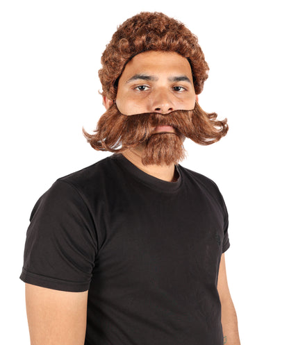HPO Men's Brown Wig Set with Muttonchop Beard and Mustache | Halloween Wig | Flame-retardant Synthetic Fiber