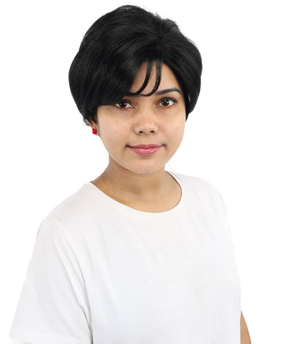 HPO Adult Women’s Short Black Wig | 10 Inch, Sleek and Smooth Bob Hairpiece | Ideal for Cosplay, Costume, and Themed Events