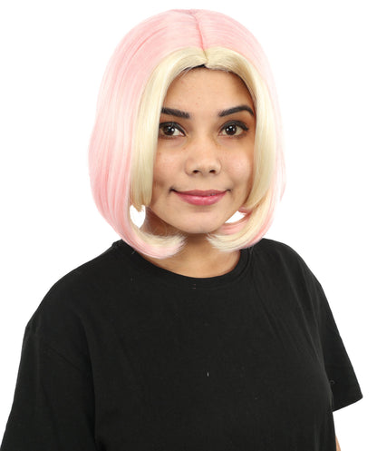 Adult Women's Two-Tone Bob Wig | Multiple Color Options | Short Straight Blunt Cut Inspired by American Pop Artist Look | Natural Hairline for Halloween and Cosplay