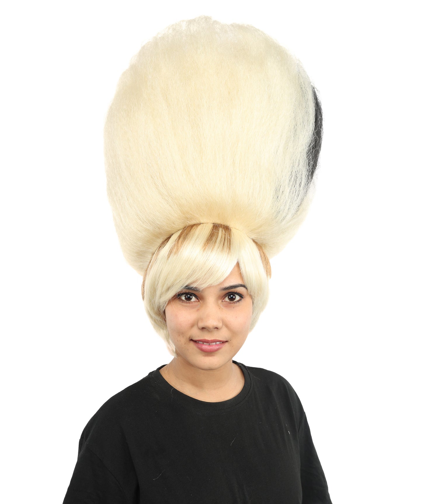 HPO Women’s Avant-Garde High Beehive Wig | Platinum Blonde with Black Streaks | Dramatic  Wig for Stage, Cosplay & Halloween