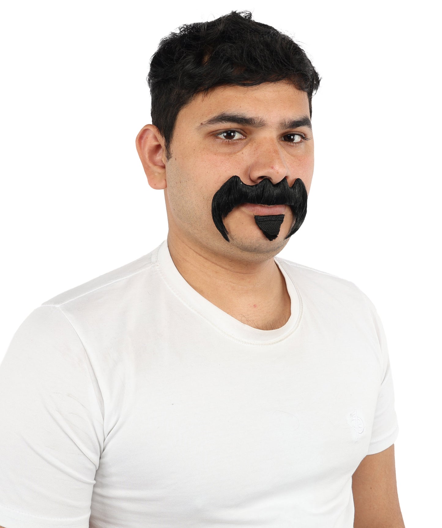 HPO Men’s Bold Horseshoe Mustache with Chin Beard Set – Flame-retardant Synthetic Fiber Fake Facial Hair | Ideal for Halloween Parties, Cowboy, Police Roleplay and Themed Events