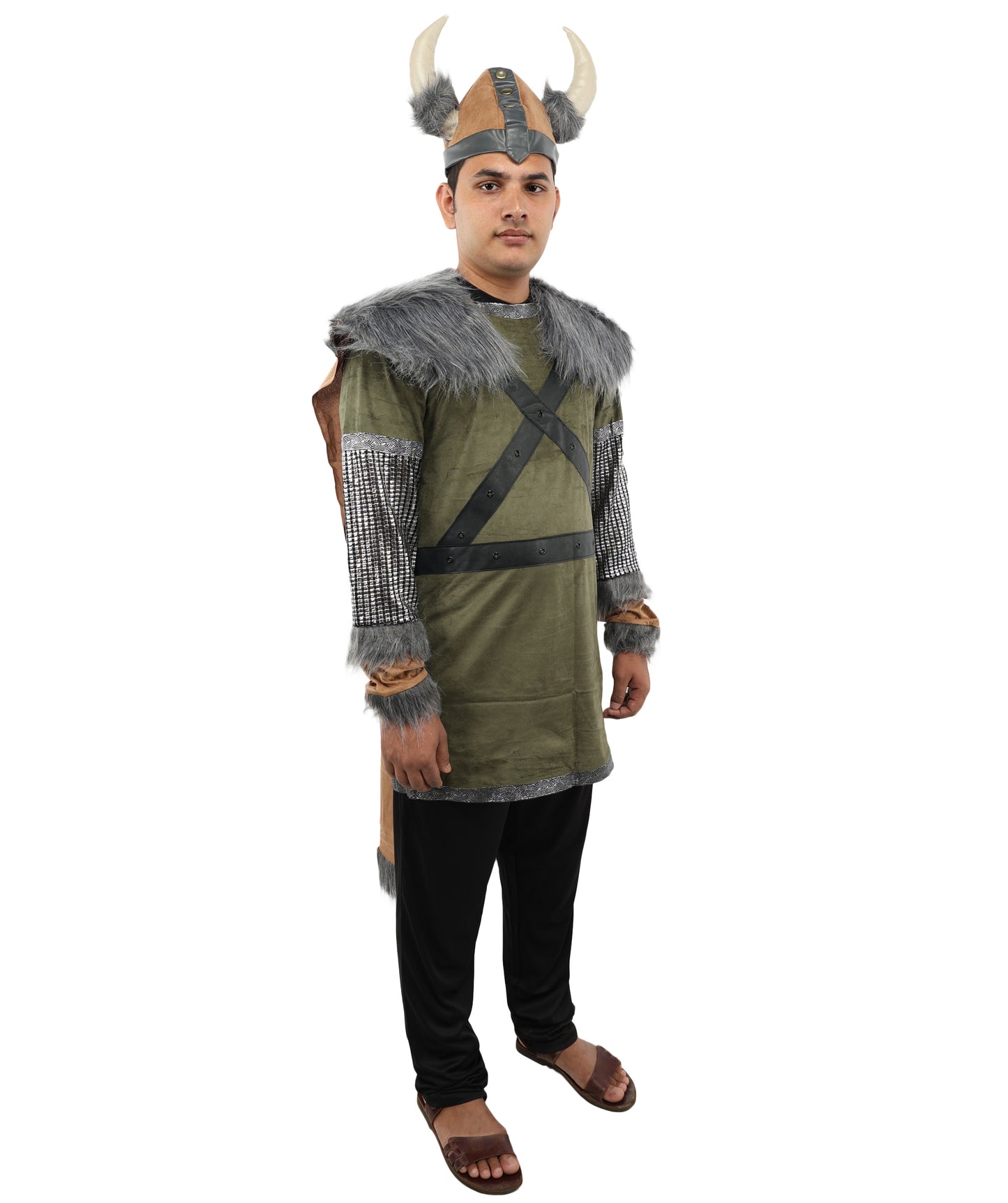 HPO Men’s Authentic Norse Warrior Costume Set with PU Foam Wolf Armor | Viking Outfit with Tunic, Cape & Horned Hat | Ideal for Halloween and Cosplay